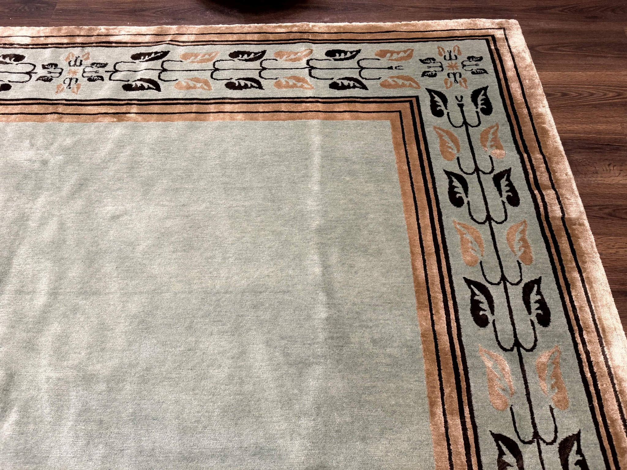 Palace Size Nepali Rug 9x18, Open Field, Light Mint Green, Wool Hand Knotted, Modern Contemporary by Jewel Rugs