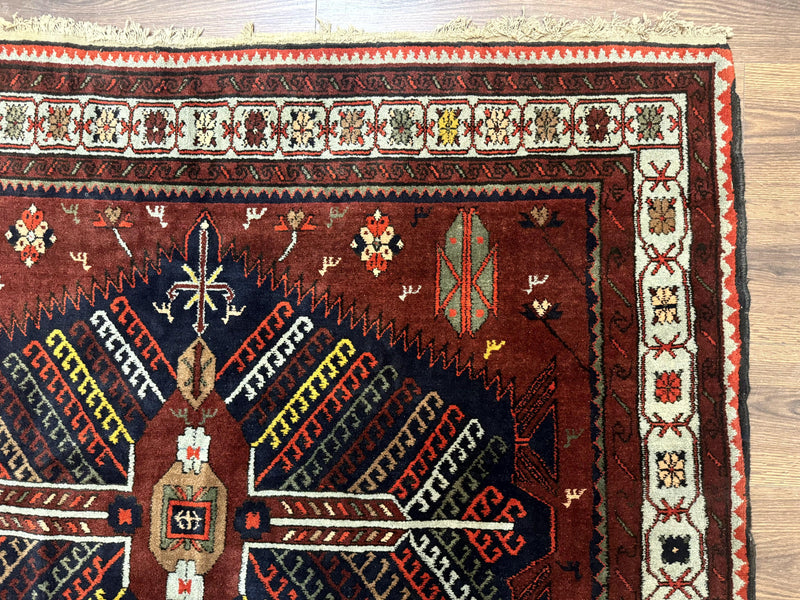 Antique Persian Tribal Rug 5 x 7.8, Triple Medallions, Red, Persian Afshar Rug by Jewel Rugs