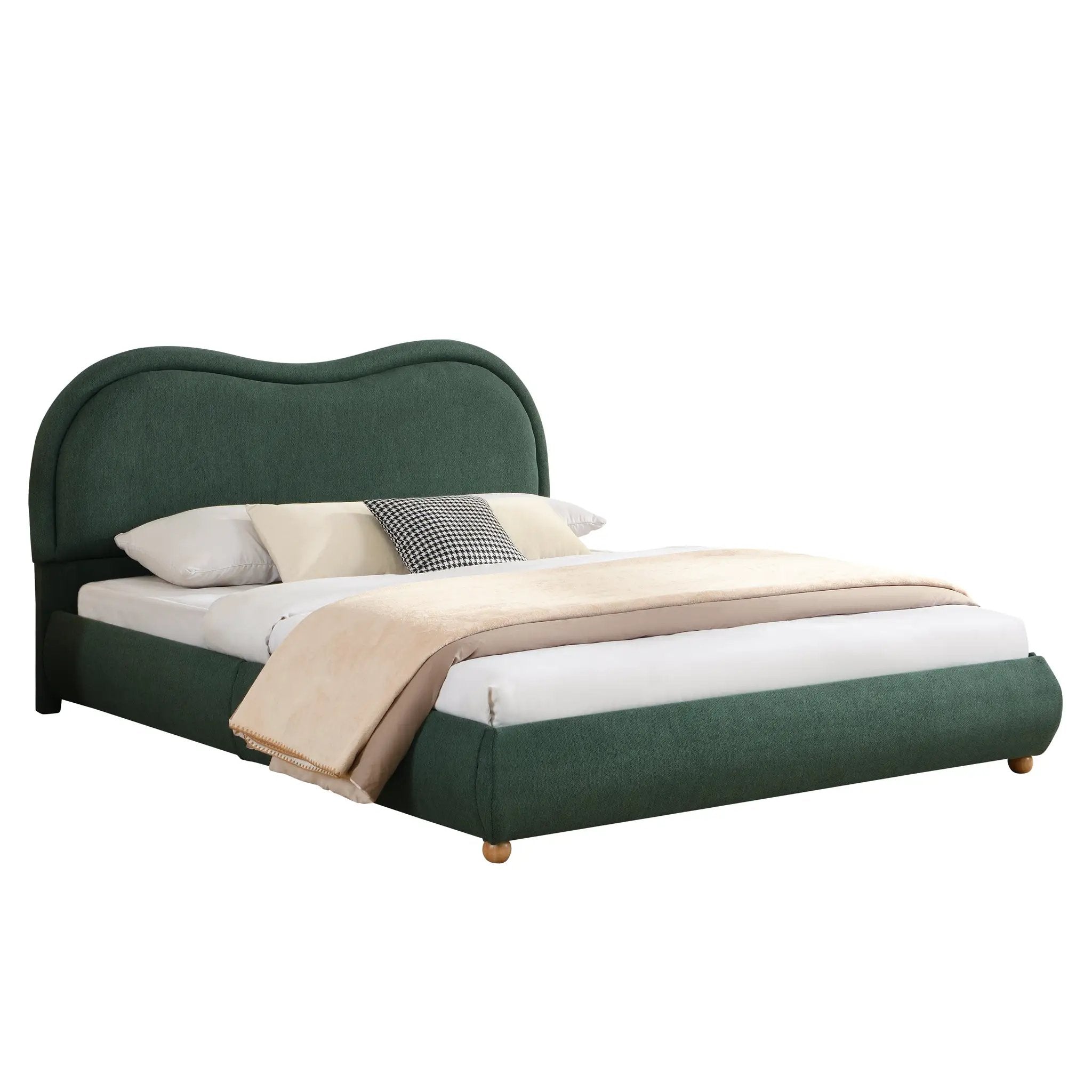 Queen Size Upholstered Platform Bed Frame with Rounded Corners Curved Headboard by HouseOfZazla