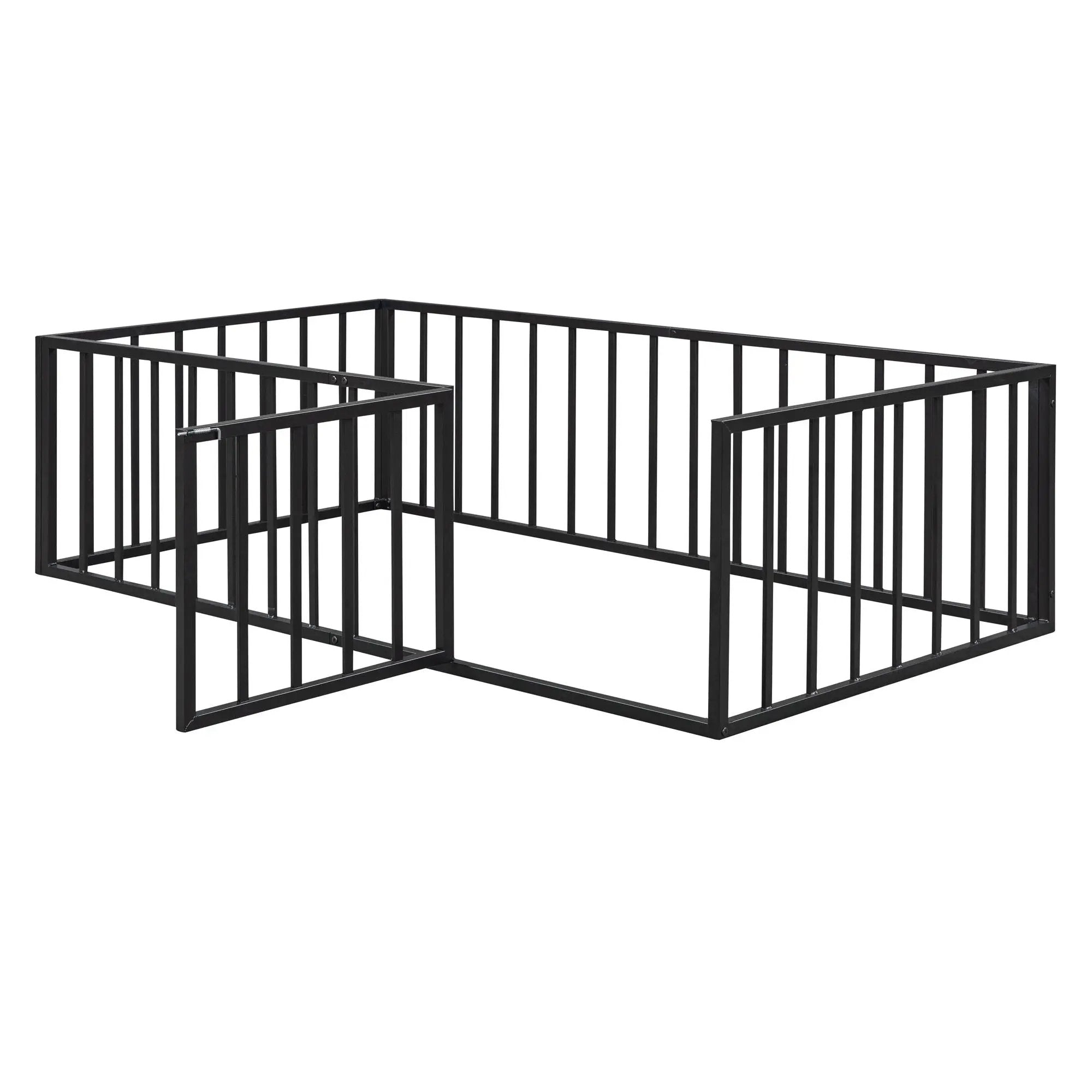 Metal Floor Bed Frame With Fence And Door by HouseOfZazla