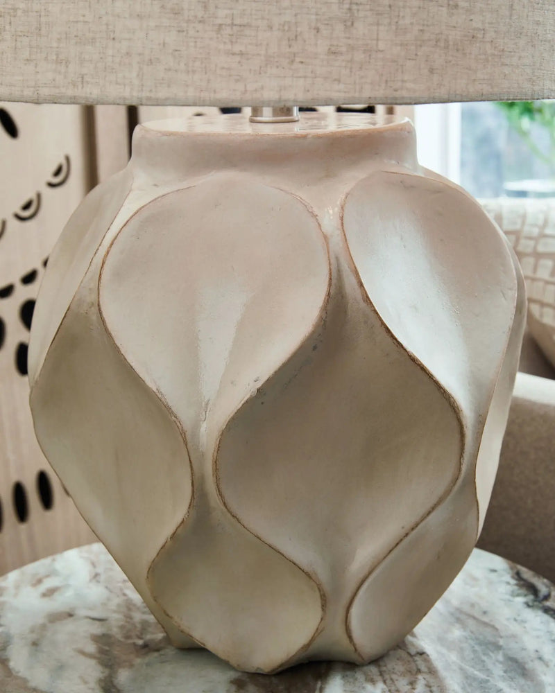 Edselham - Paper Table Lamp - Distressed Cream by Unique Piece Furniture