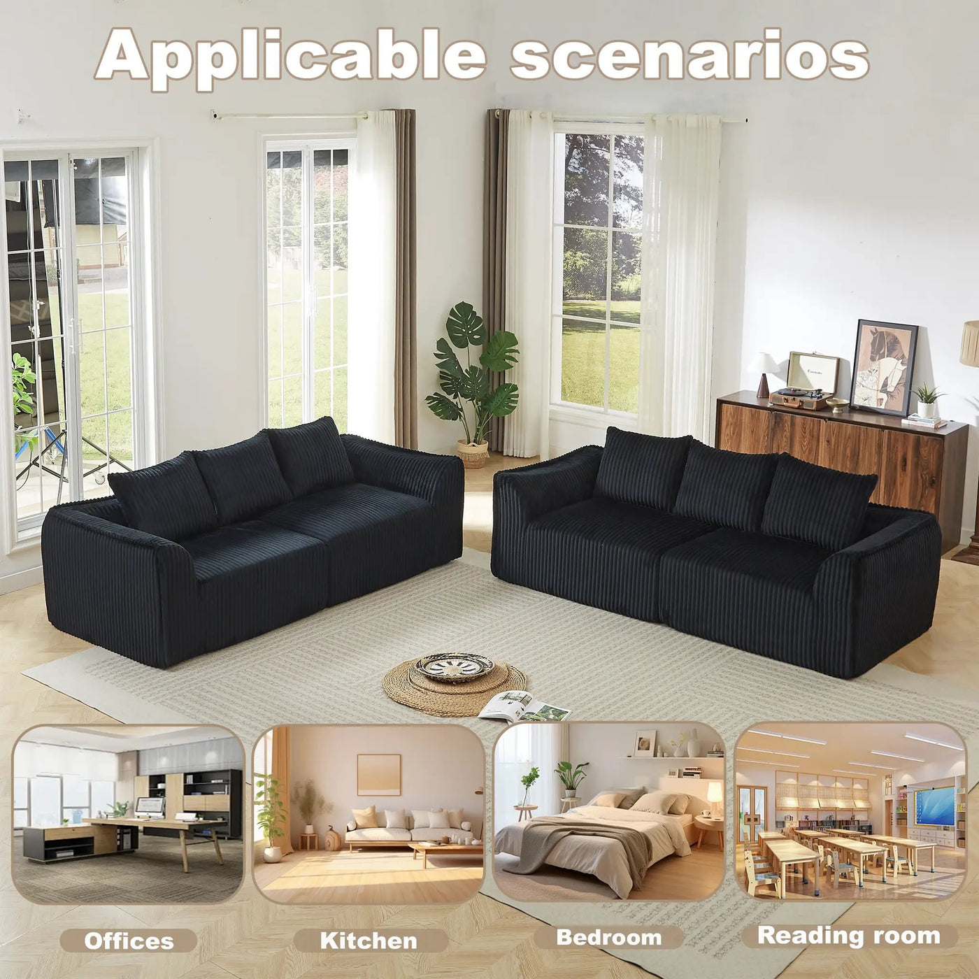 Minimalist 3+3 Seater Corduroy Sofa Set by HouseOfZazla