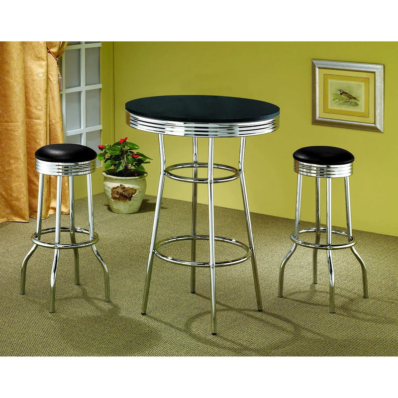 3 Piece Round 1950S Bistro Pub Bar Table Set - Black by HouseOfZazla