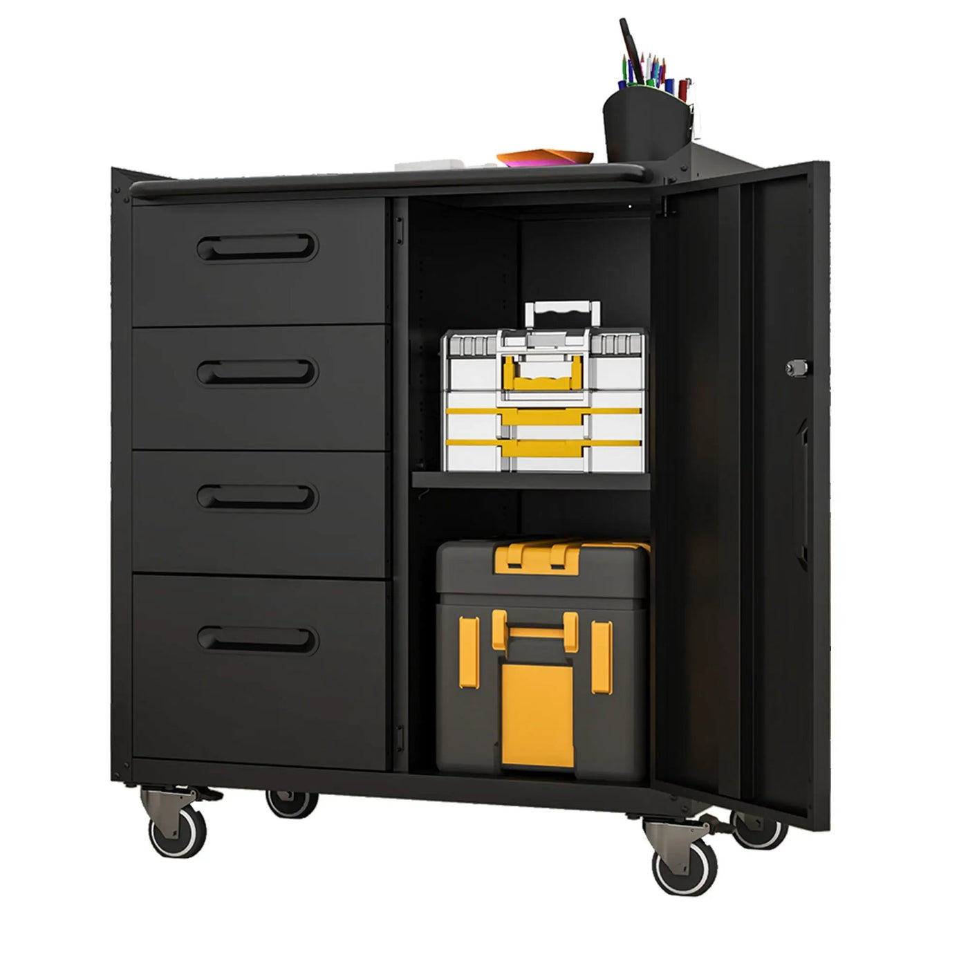 Sturdy Metal Tool Storage Cabinet With Wheels Durable Garage, Office & Home Organizer Steel by HouseOfZazla