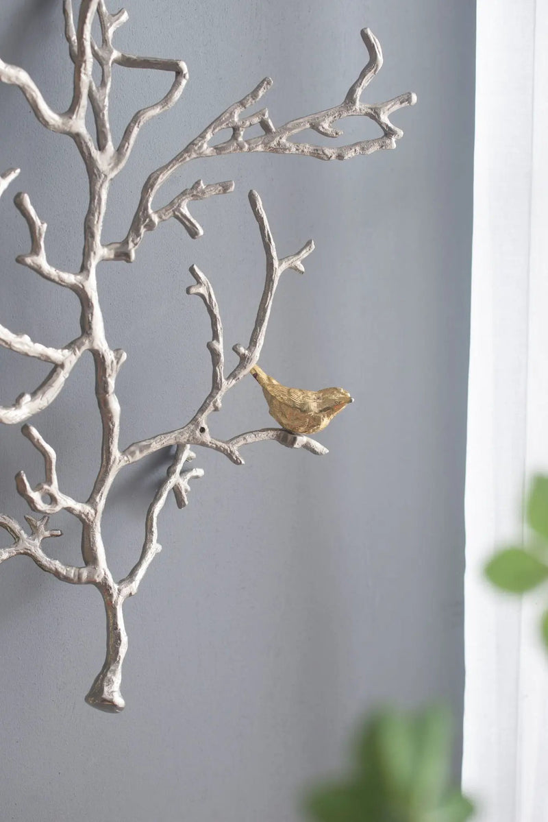 Metal Branch Wall Sculptures With Bird Accents (Set of 2) - Silver Multi by HouseOfZazla