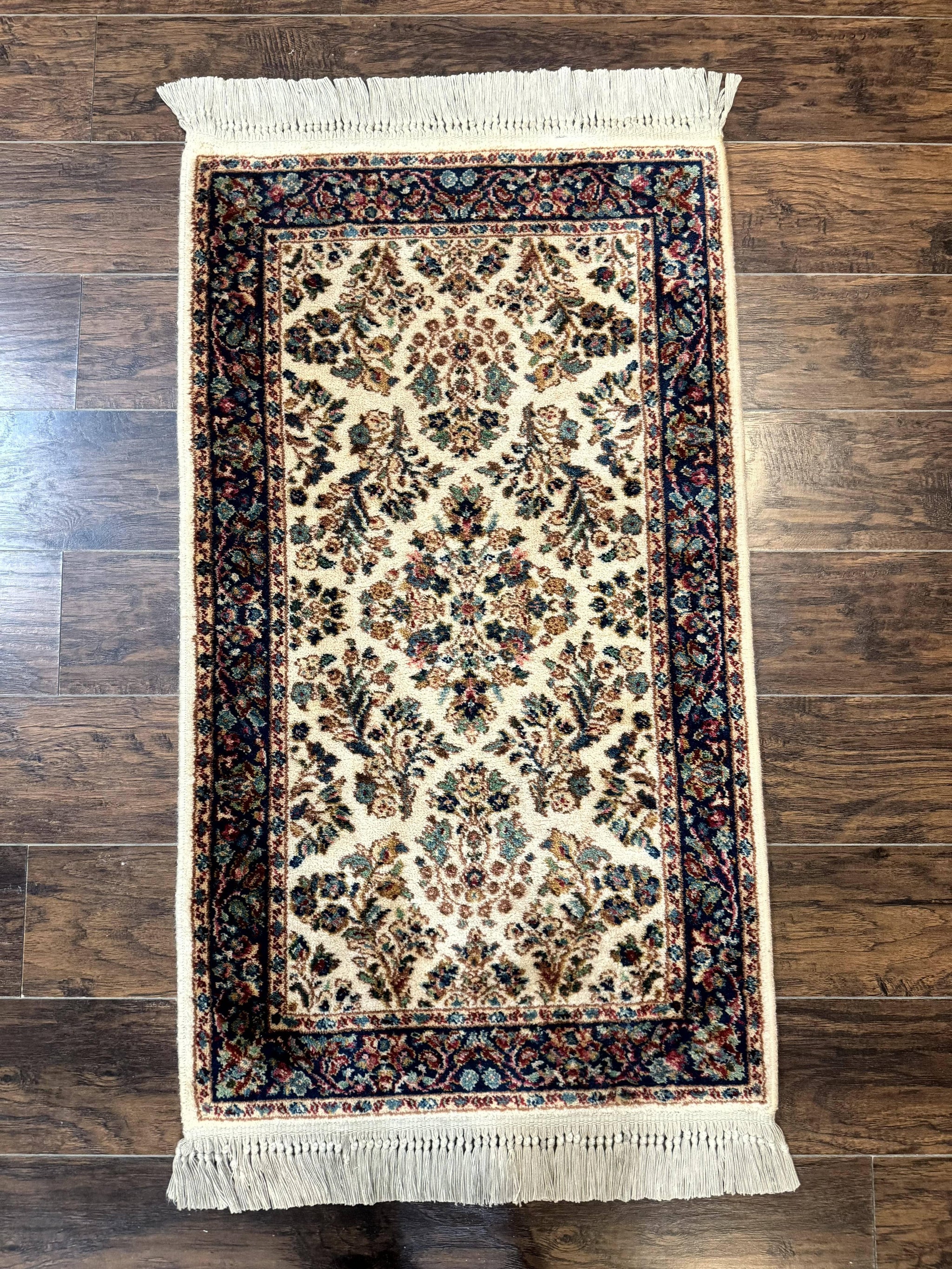 Karastan Rug 2.6 x 4, Karastan Ivory Sarouk #760, Vintage Wool Pile Small Karastan Carpet, Original Collection 700 Series Discontinued by Jewel Rugs