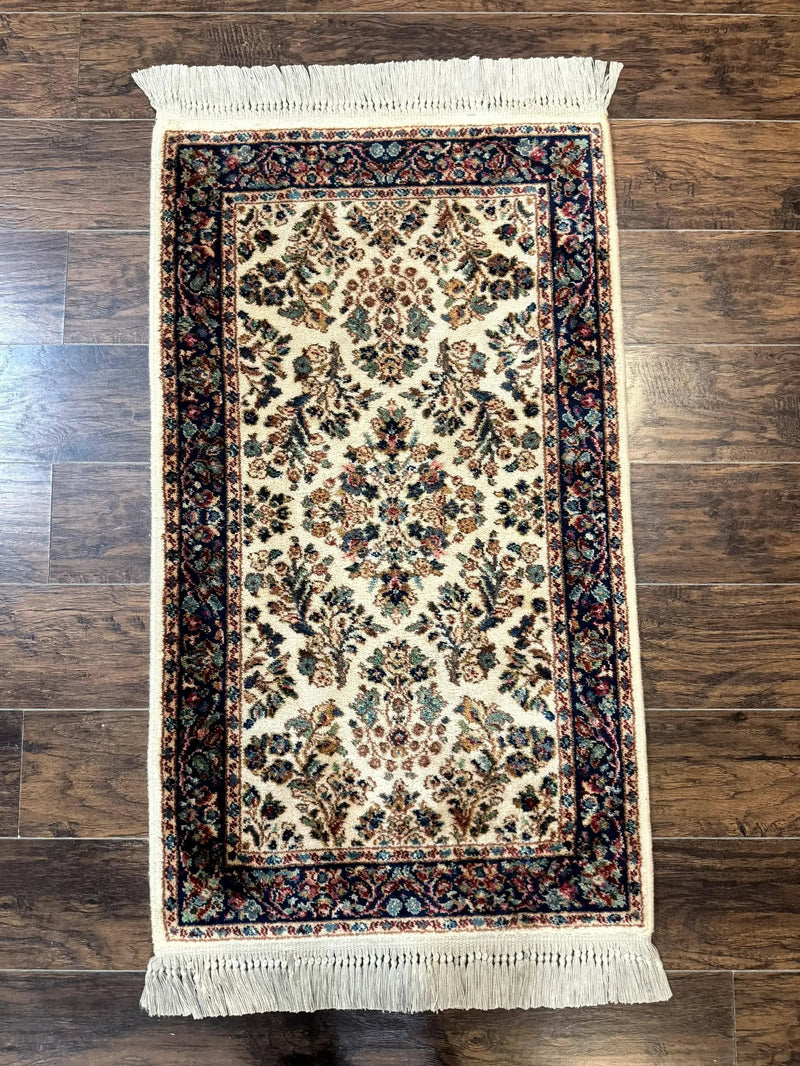 Karastan Rug 2.6 x 4, Karastan Ivory Sarouk #760, Vintage Wool Pile Small Karastan Carpet, Original Collection 700 Series Discontinued by Jewel Rugs