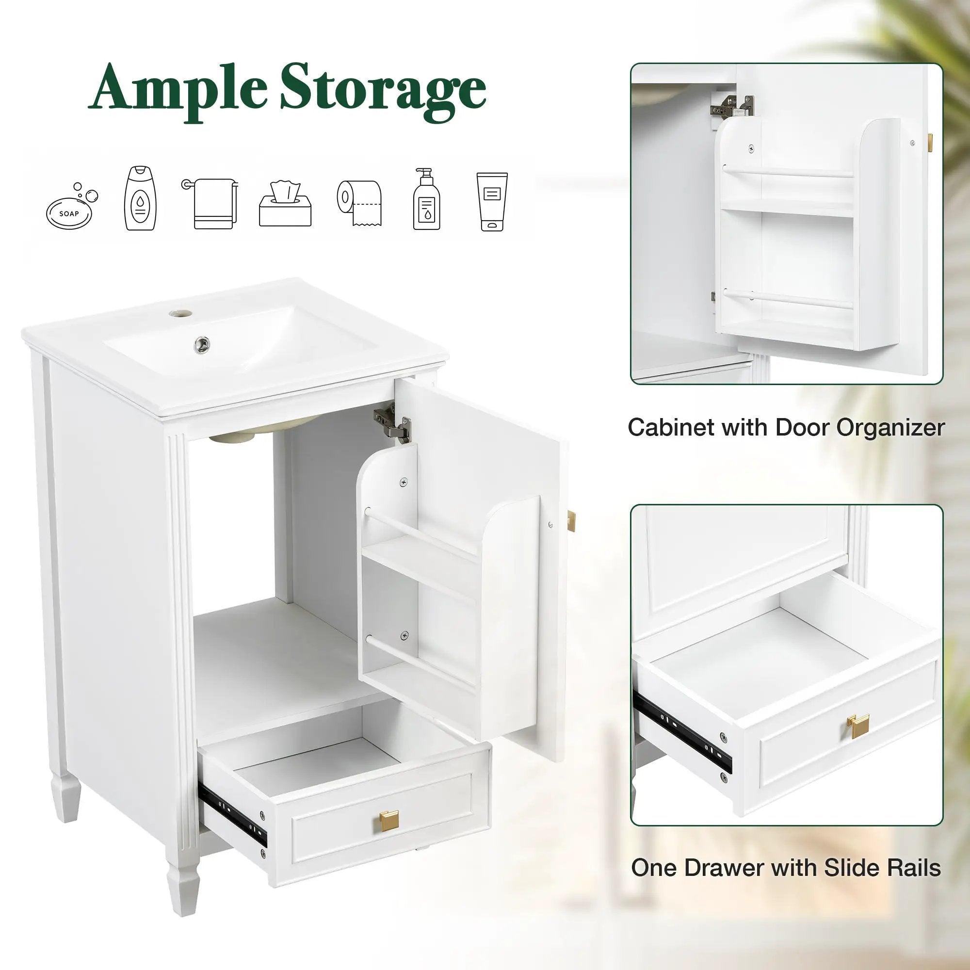 20" Bathroom Vanity with Ceramic Sink and Storage Cabinet by HouseOfZazla