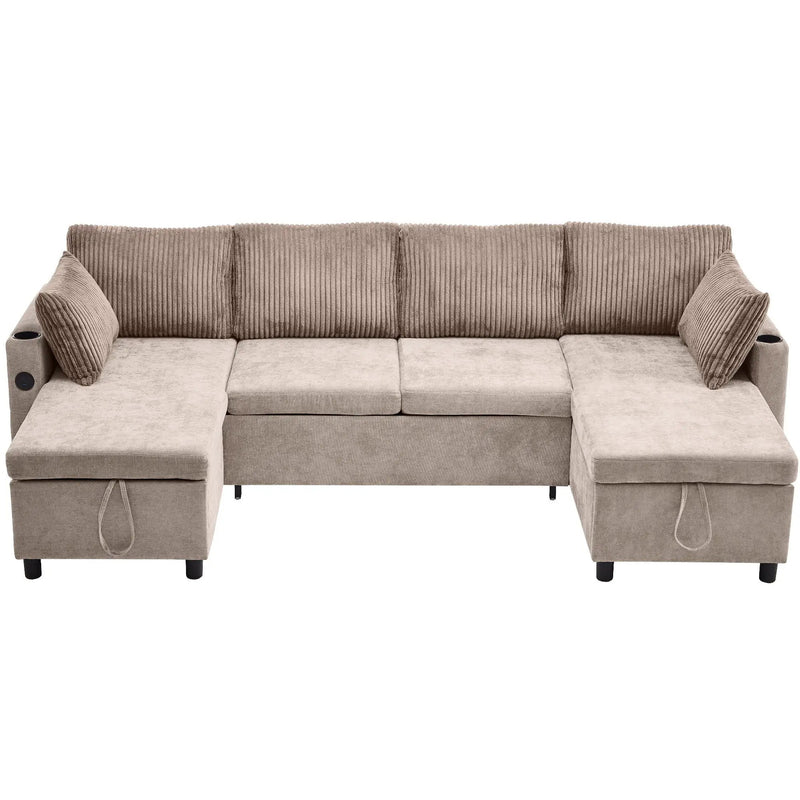 Sectional Sofa Bed With Pull Out Sleeper, USB Ports, Cup Holders by HouseOfZazla