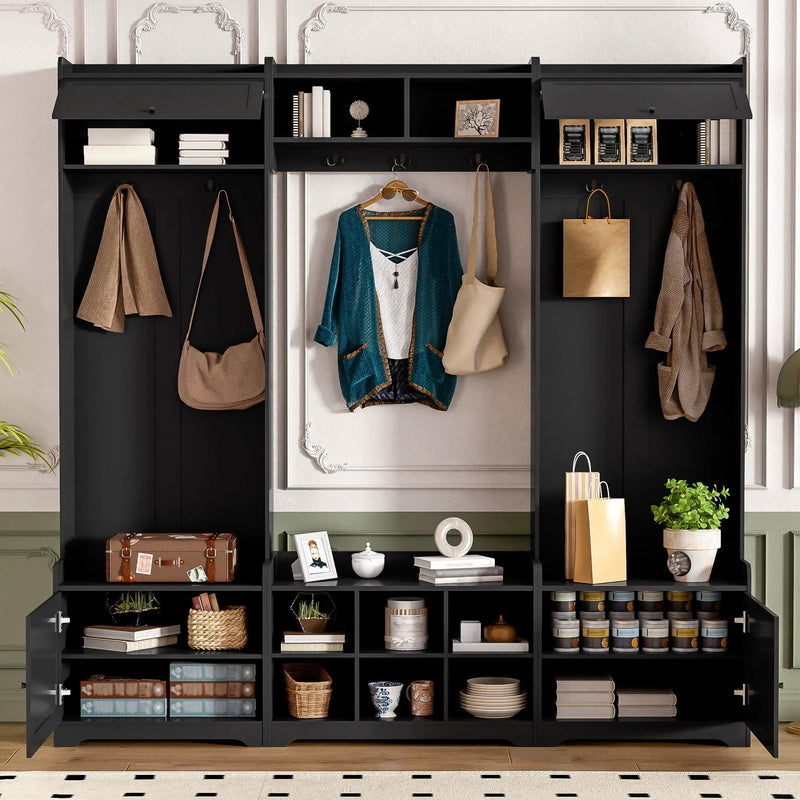 Wide Hall Tree With Shoe Storage, 4 In 1 Entryway Bench by HouseOfZazla