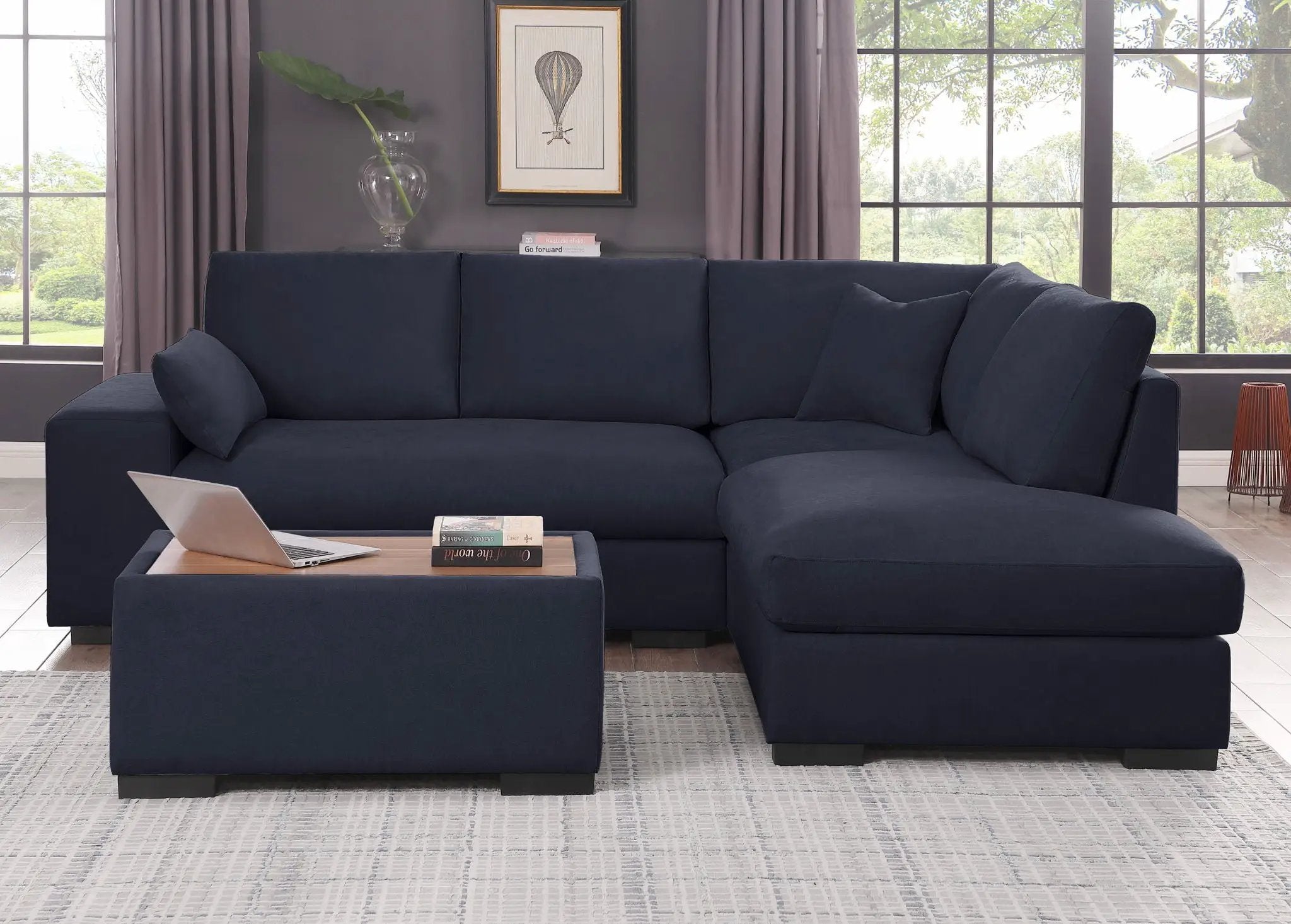 Joshua - 100" Sectional Sofa with Right Facing Chaise and Console Ottoman by HouseOfZazla