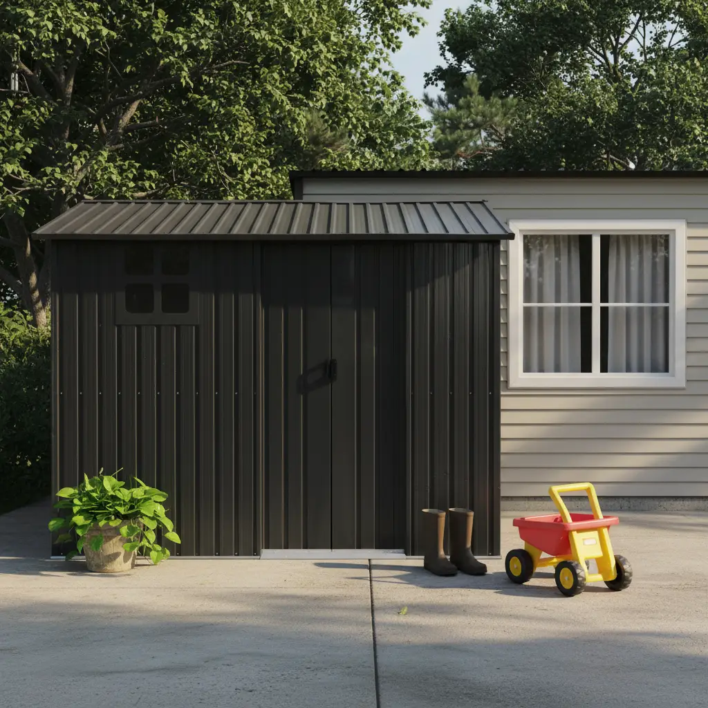 8x6FT Galvanized Steel Outdoor Storage Shed with Sliding Door by HouseOfZazla