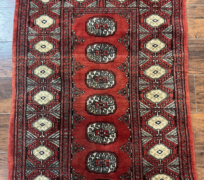 Red Pakistani Turkoman Rug 3x5, Bokhara Design, Vintage, Signed by Jewel Rugs