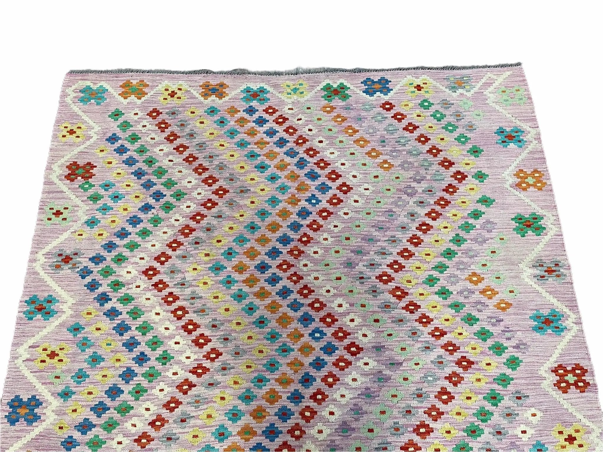 Pink Kilim Rug 6x8 Colorful Turkish Kilim Rug 6 x 8 Flat Weave Kilim Playful Kilim Multicolor Anatolian Chobi New Kilim by Jewel Rugs