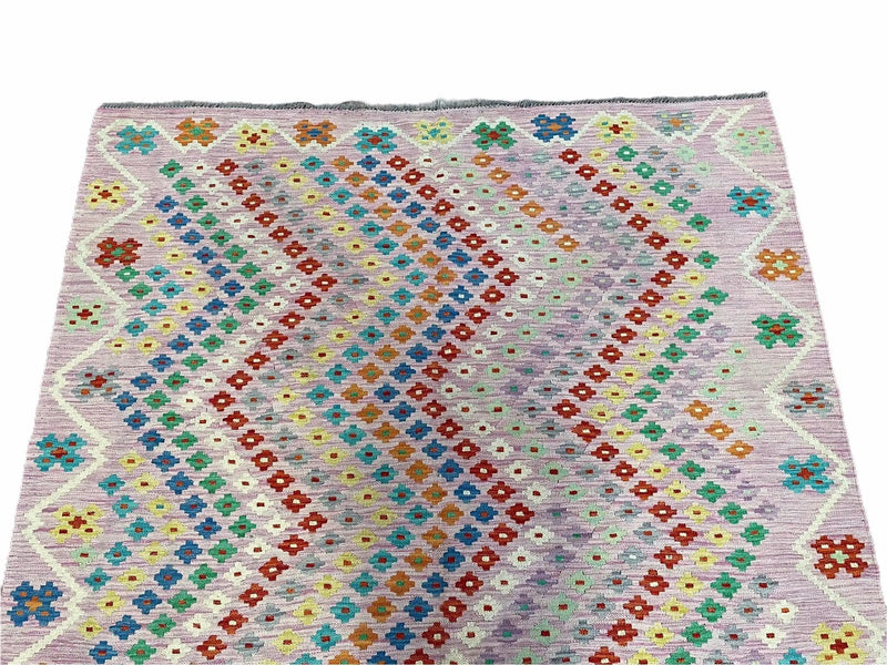 Pink Kilim Rug 6x8 Colorful Turkish Kilim Rug 6 x 8 Flat Weave Kilim Playful Kilim Multicolor Anatolian Chobi New Kilim by Jewel Rugs