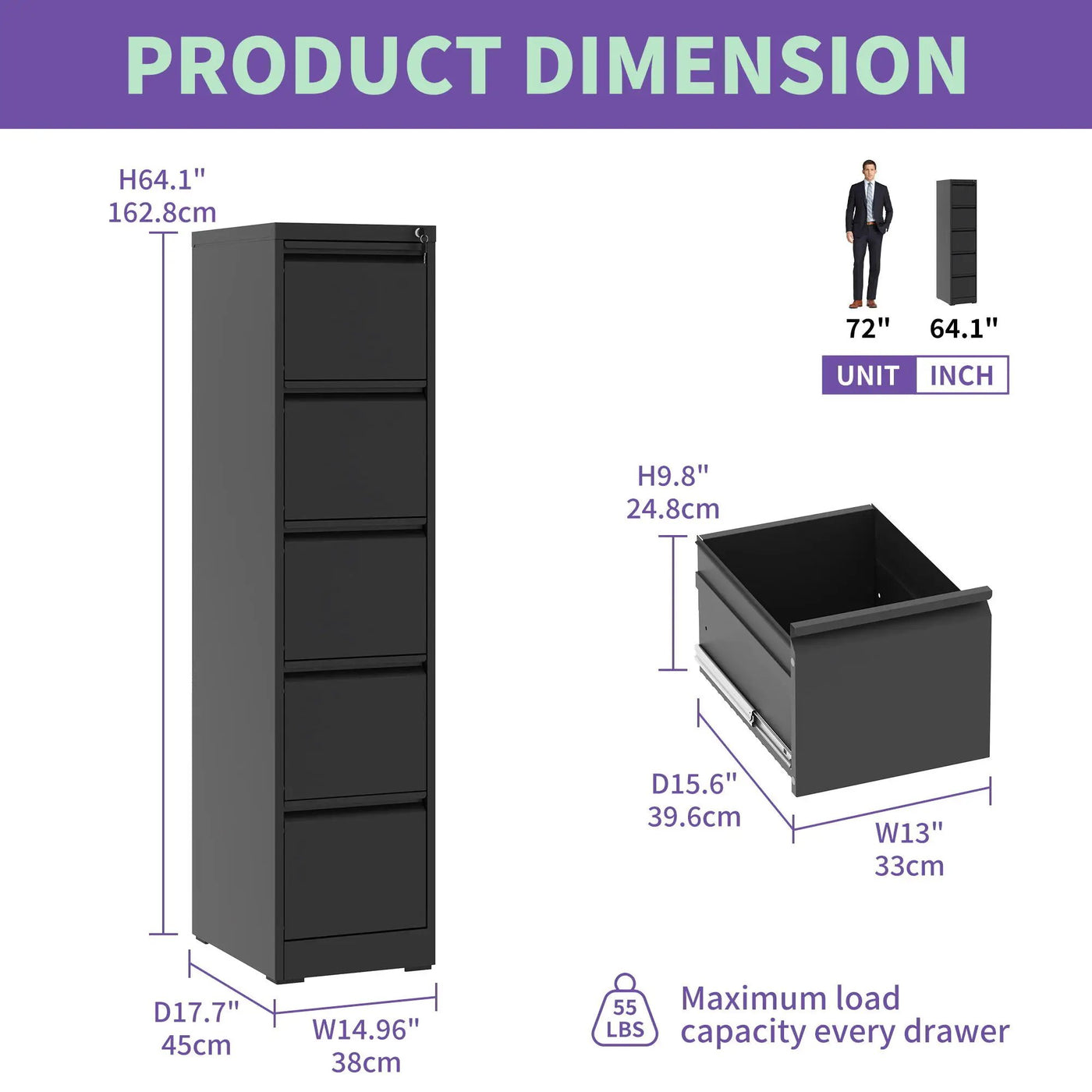Steel Drawer Vertical File Cabinet With Lock For A4 Legal / Letter Size by HouseOfZazla