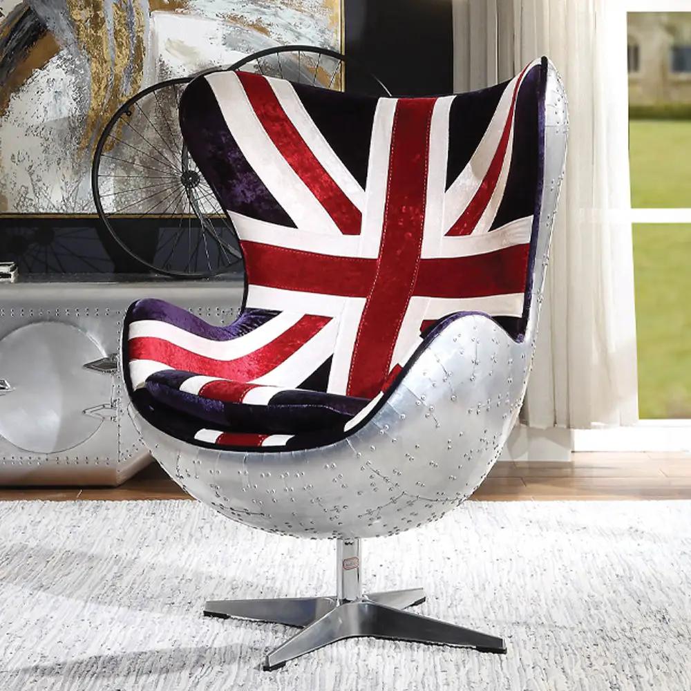 Brancaster - British Flag Accent Chair With Swivel - Pattern Fabric & Aluminum by Unique Piece Furniture