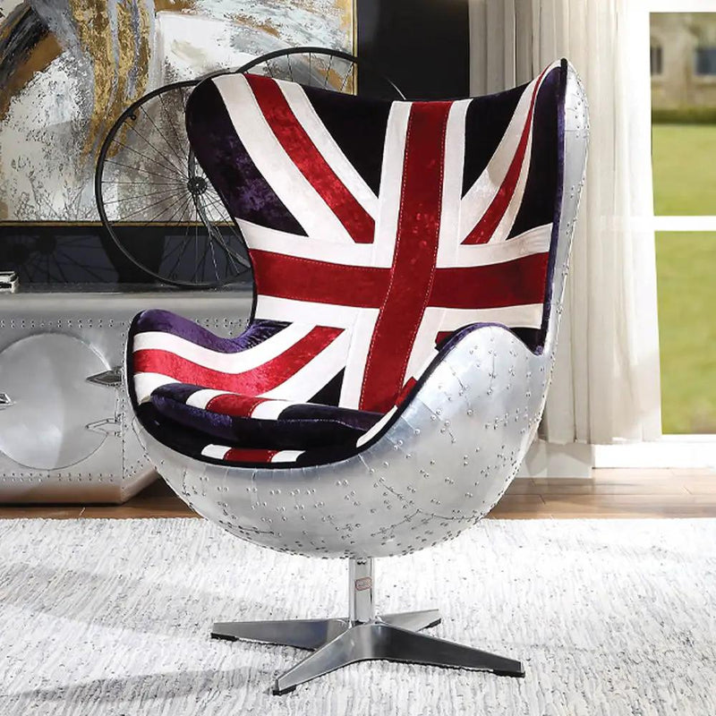 Brancaster - British Flag Accent Chair With Swivel - Pattern Fabric & Aluminum by Unique Piece Furniture