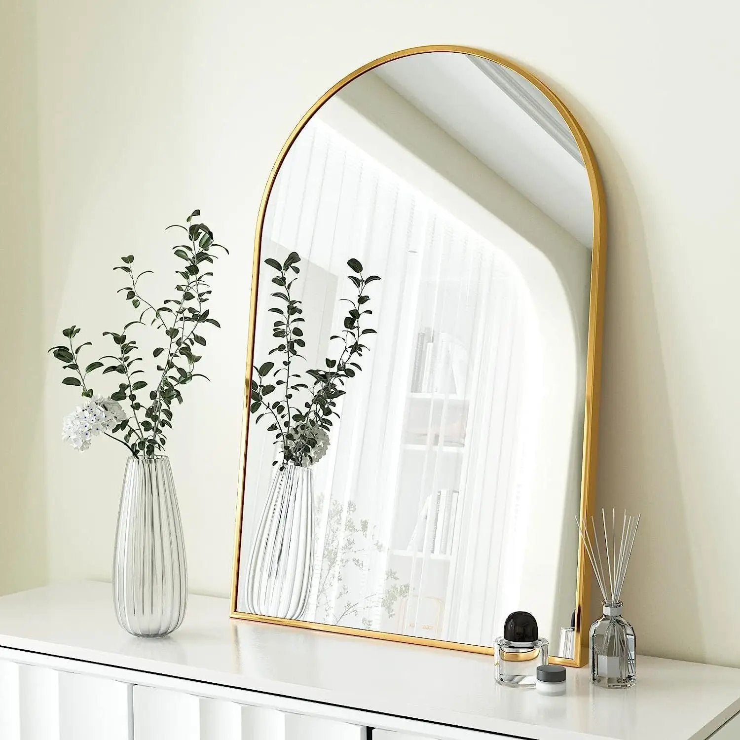 24x36 Inch Gold Metal Framed Arched Mirror by BLAKHOM