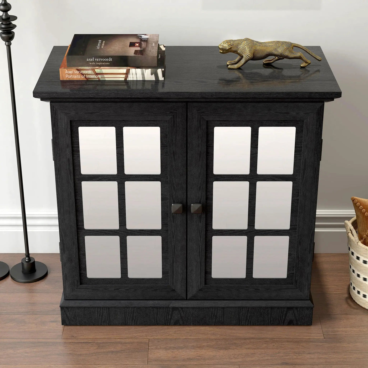 Sideboard Cabinet With Mirrored Doors, Adjustable Shelf, Metal Handles by HouseOfZazla