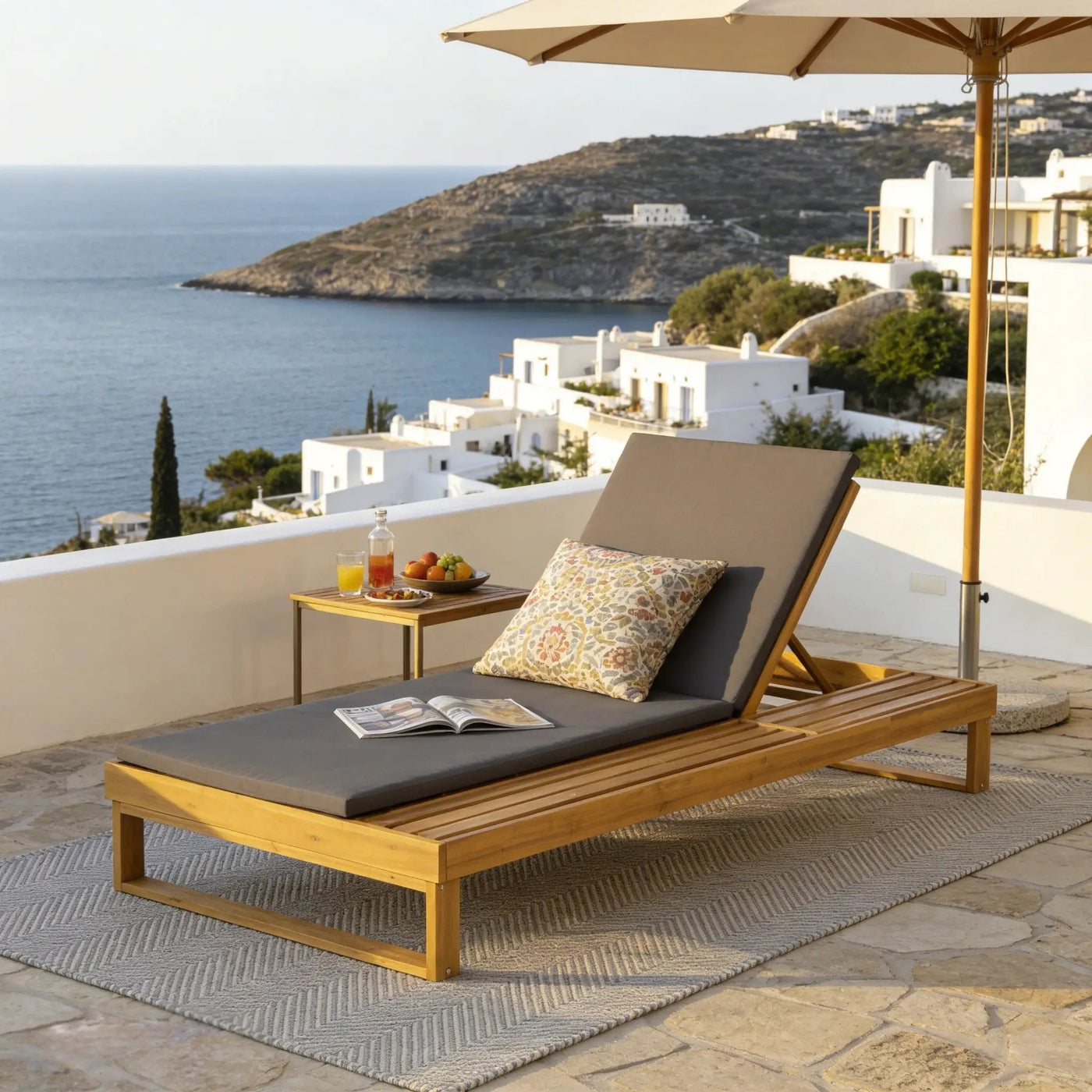 Teak Finish Acacia Wood Chaise Lounge with 1.57-Inch Cushion by HouseOfZazla