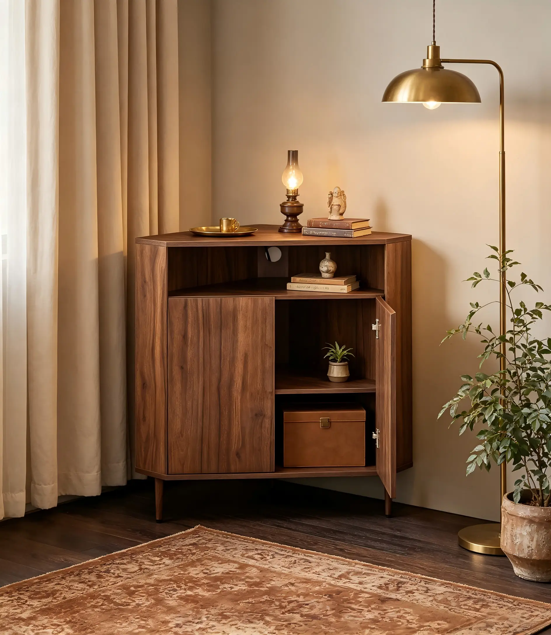 Modern Narrow Wooden Corner Storage Cabinet by HouseOfZazla