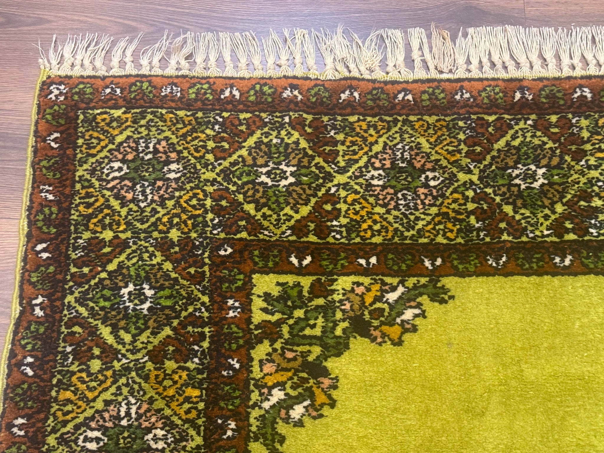 Moroccan Rug 6x8, Semi Open Field, Vintage, Lime Green, Wool Carpet by Jewel Rugs