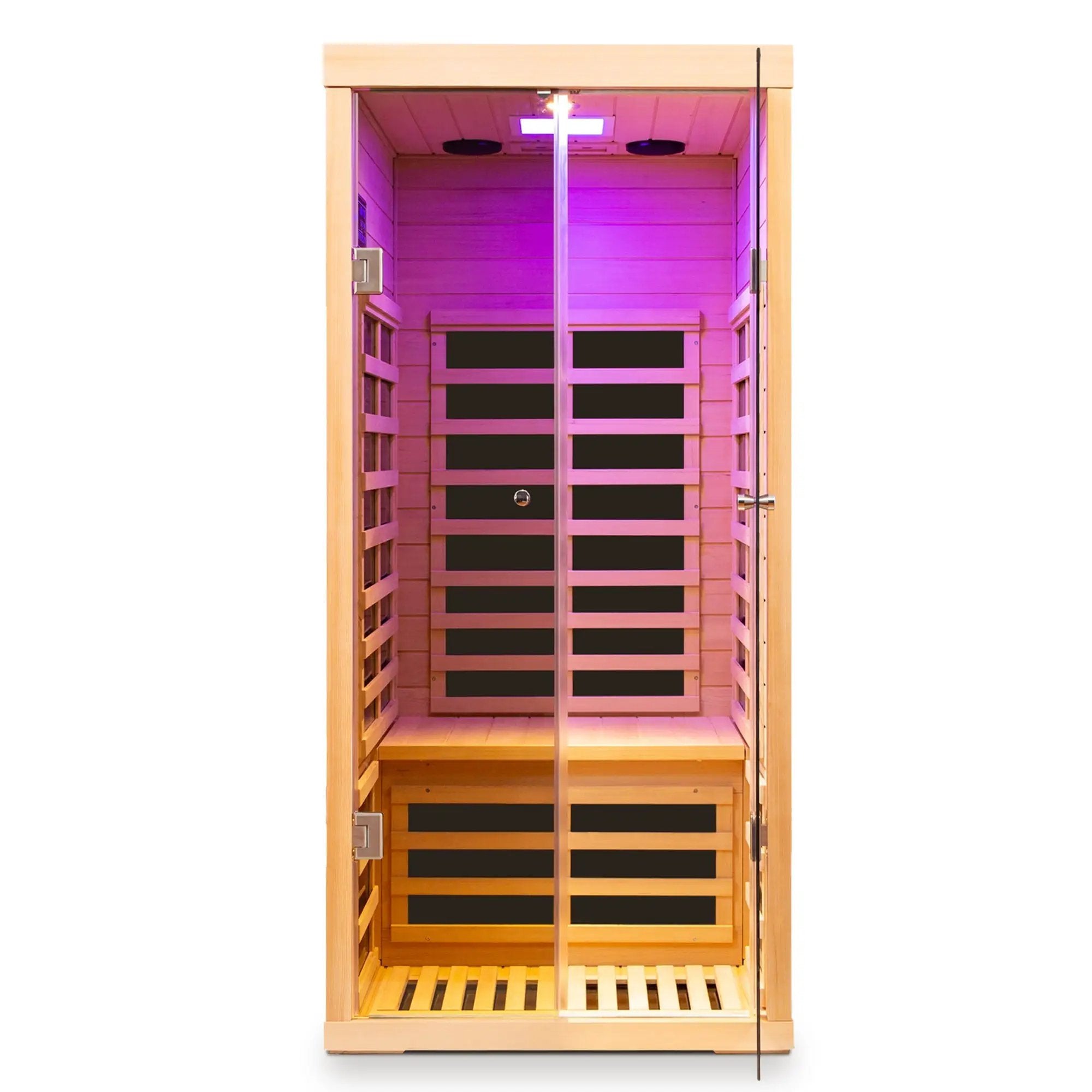 Luxury Indoor Low EMF Far Infrared Sauna Room with Hemlock Wood and Glass Double Doors by HouseOfZazla