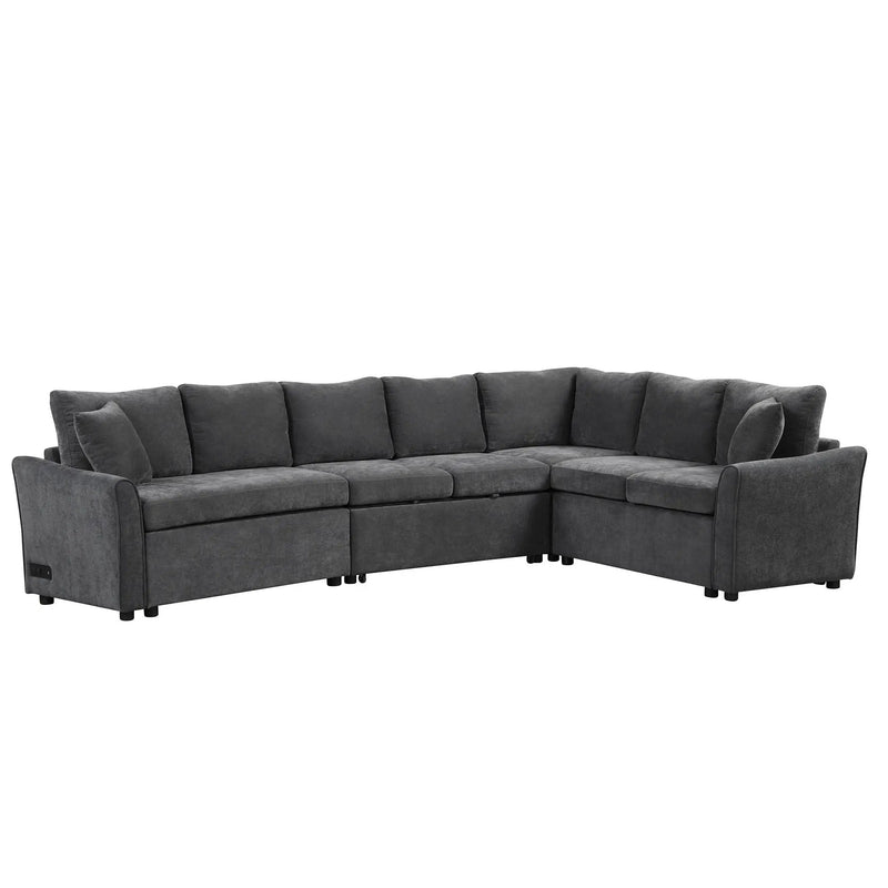 L-Shaped Sofa Convertible Sofa Bed Pull Out Sofa Sleeper With Two Back Pillows, Two USB Ports And Two Power Sockets For Living Room by HouseOfZazla