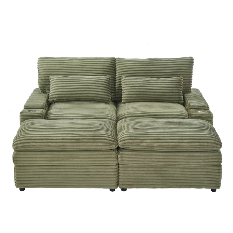 Convertible Loveseat Sofa With Storage, USB Ports, Cup Holders by Unique Piece Furniture