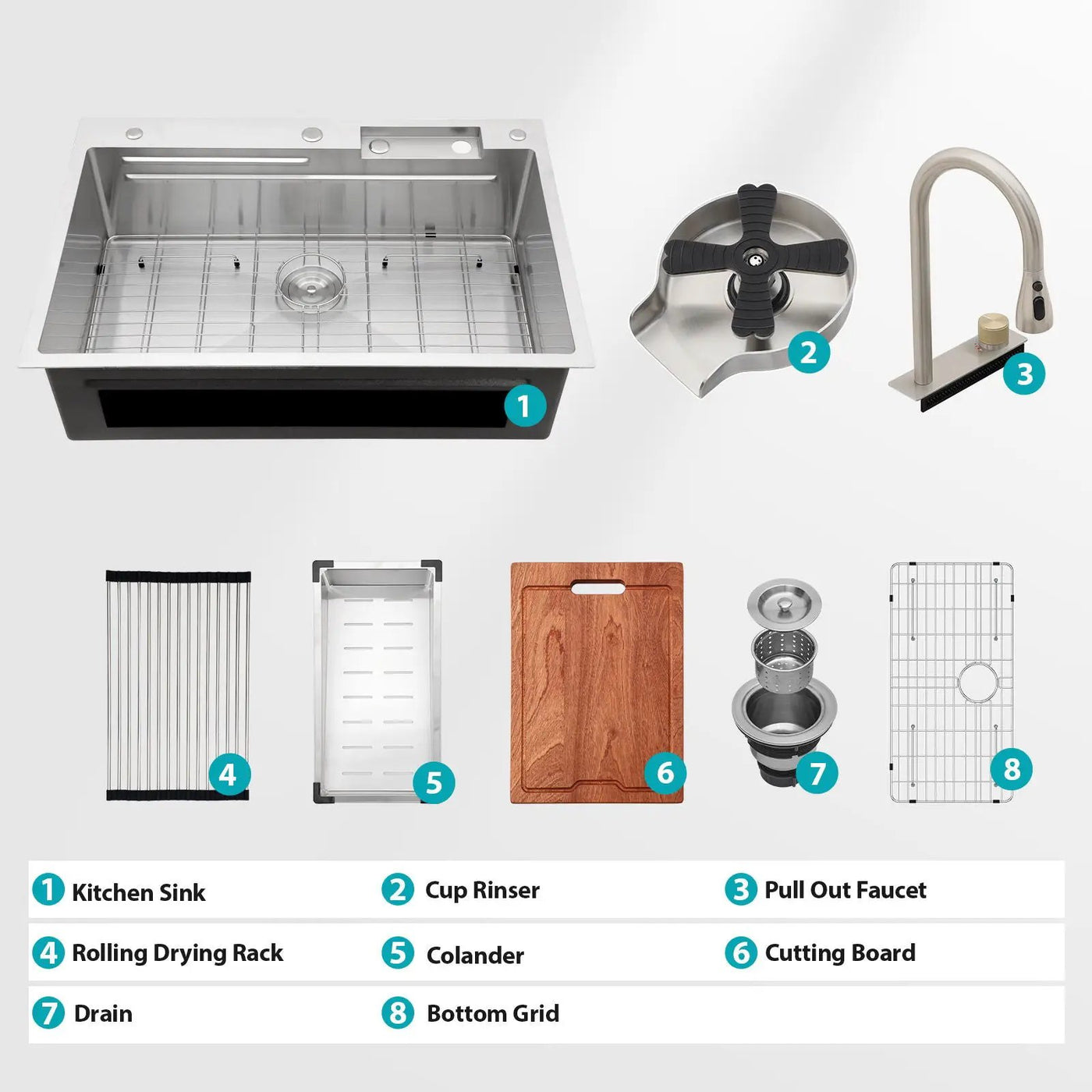 Waterfall Kitchen Sink With Pull Out Faucet & Cup Washer by HouseOfZazla