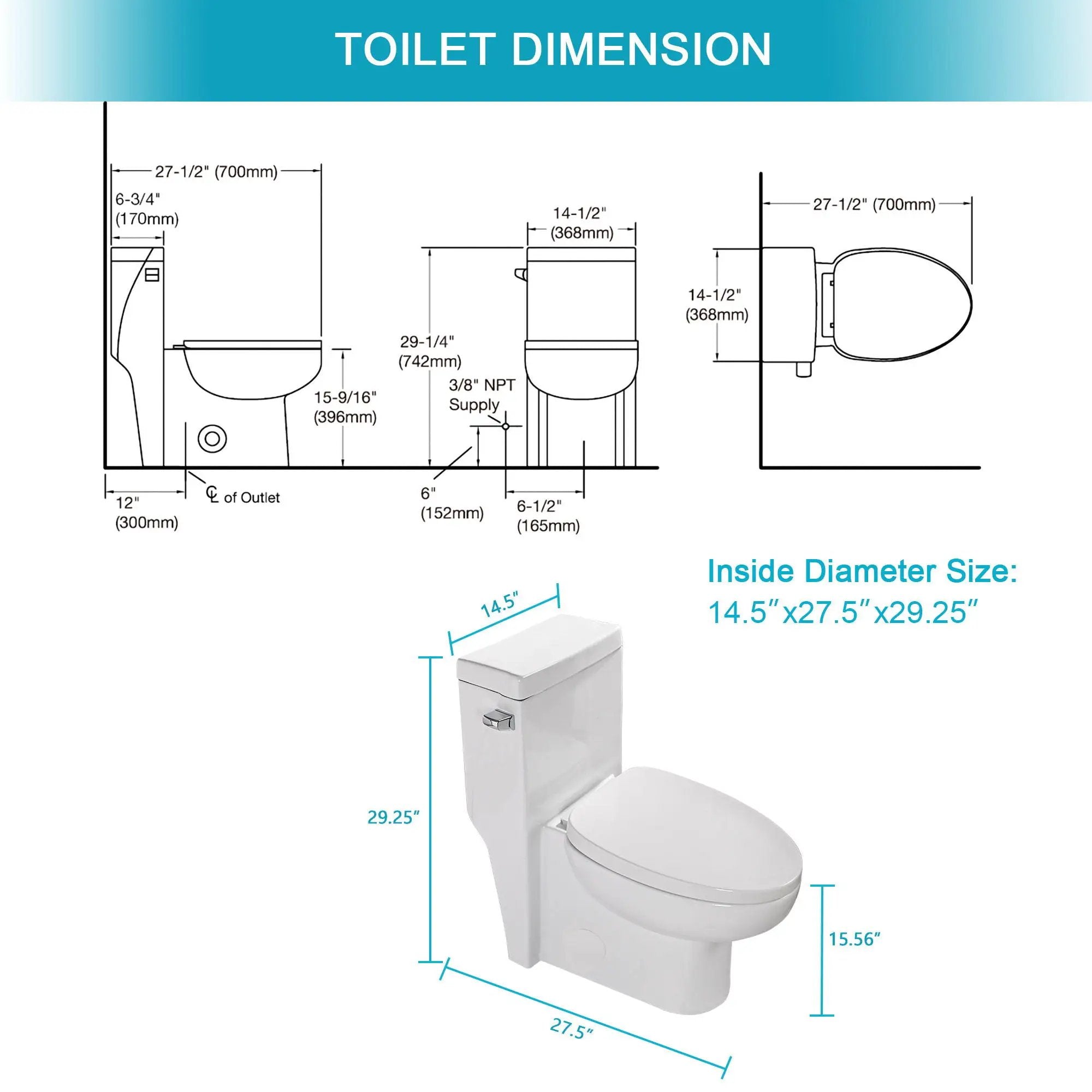 Modern Ceramic 1 Piece Toilet With Soft Closing Seat - White by HouseOfZazla