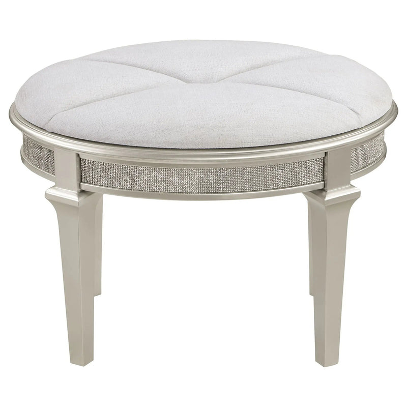 Colwood - Upholstered Oval Vanity Stool With Glitter Trim Seat - Silver Gray by HouseOfZazla