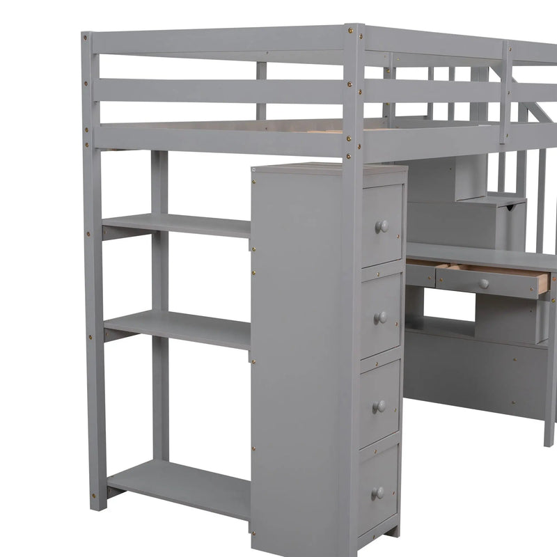 Loft Bed With Storage Drawers, Desk And Stairs With Shelves by HouseOfZazla