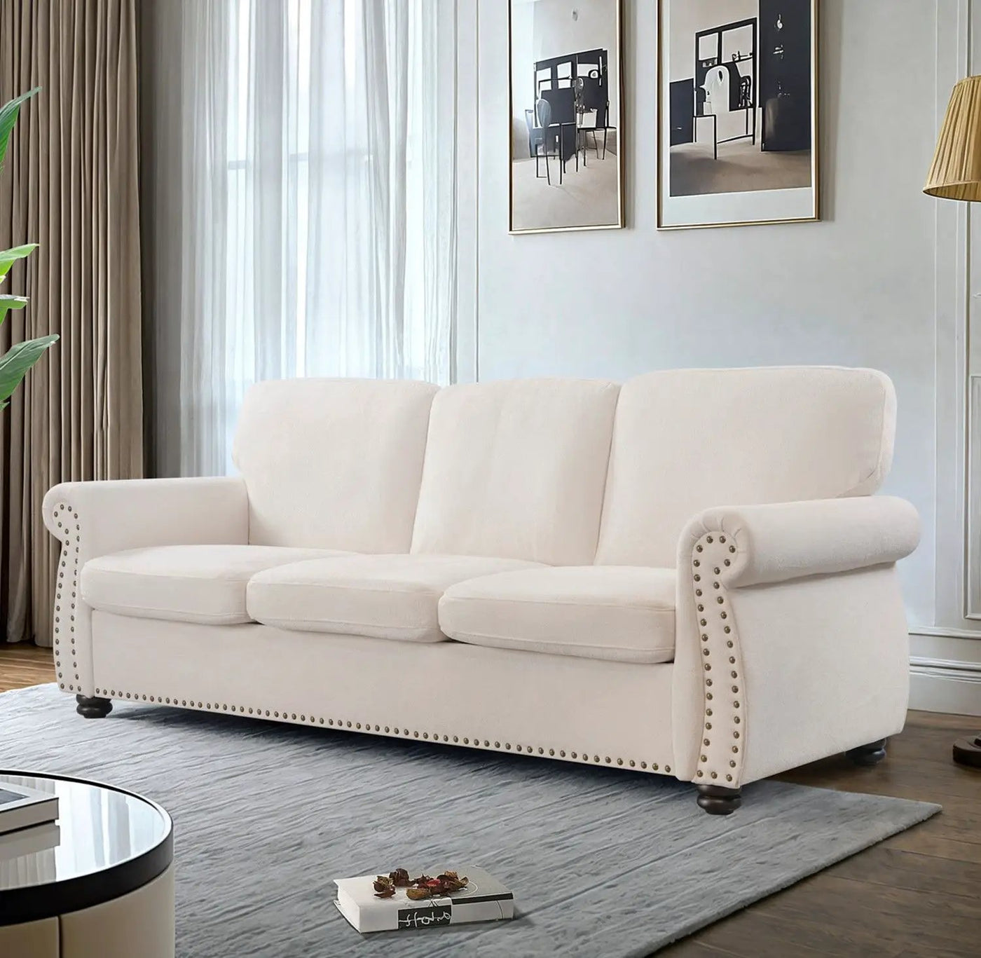 Soft Sofa, Upholstered 3 Seater Couch With High Density Foam, Loose Back Cushions And Turned Legs by Unique Piece Furniture