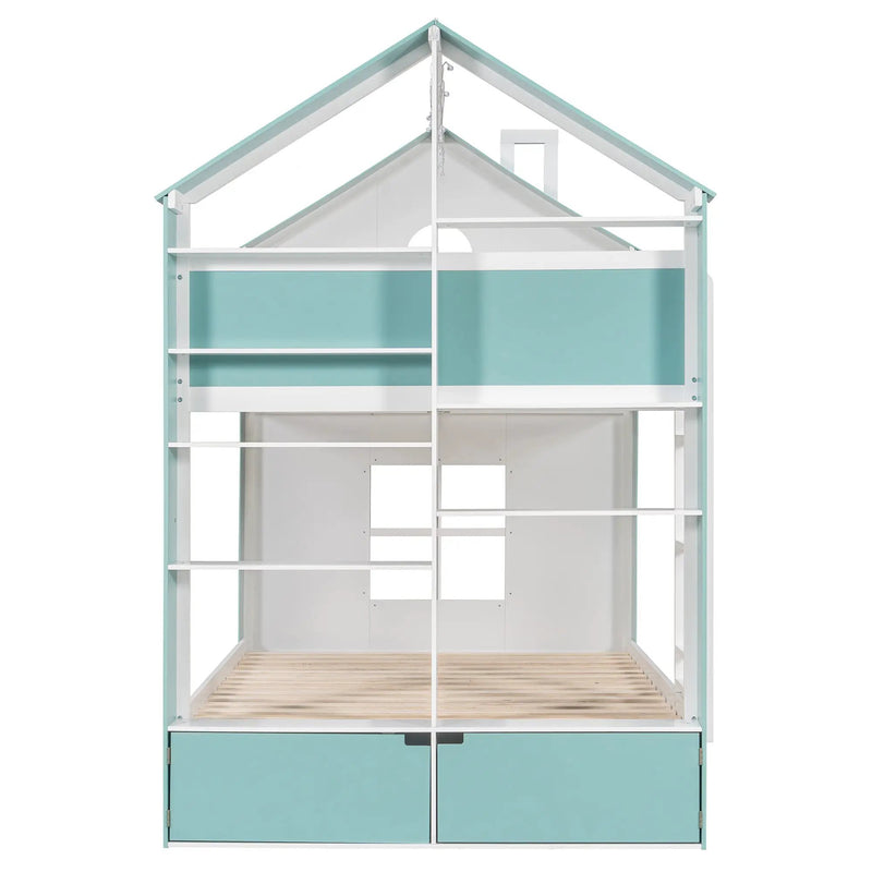 Full Size Bunk Bed with Storage Drawers & Shelves by HouseOfZazla