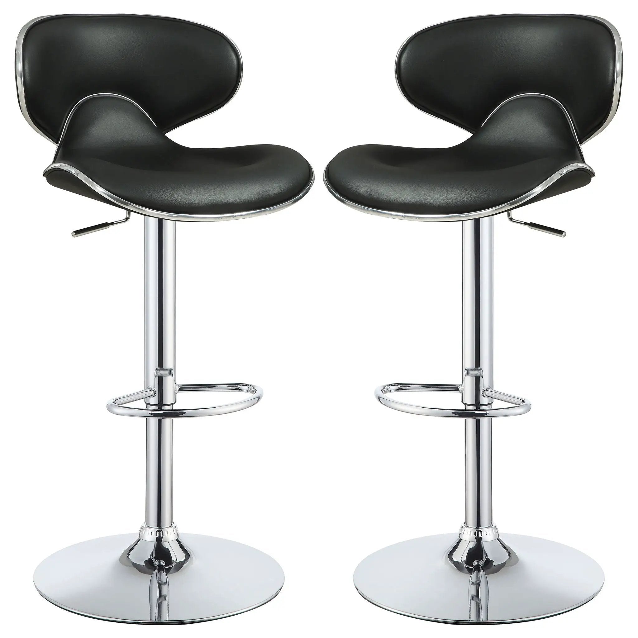 Bar Stool With Curved Design, Height Adjustable & Swivel Base (Set of 2) - Black