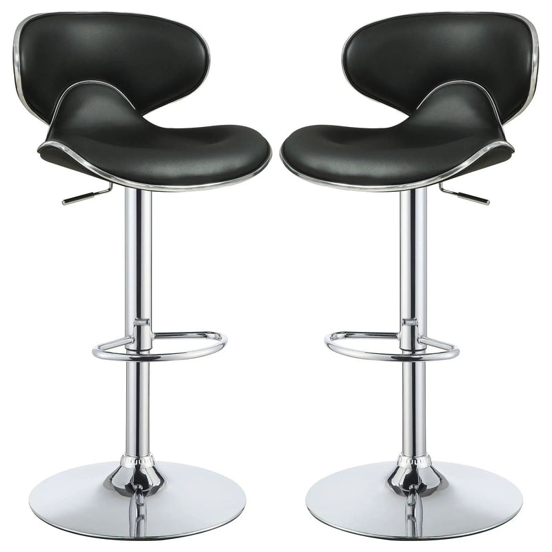 Bar Stool With Curved Design, Height Adjustable & Swivel Base (Set of 2) - Black