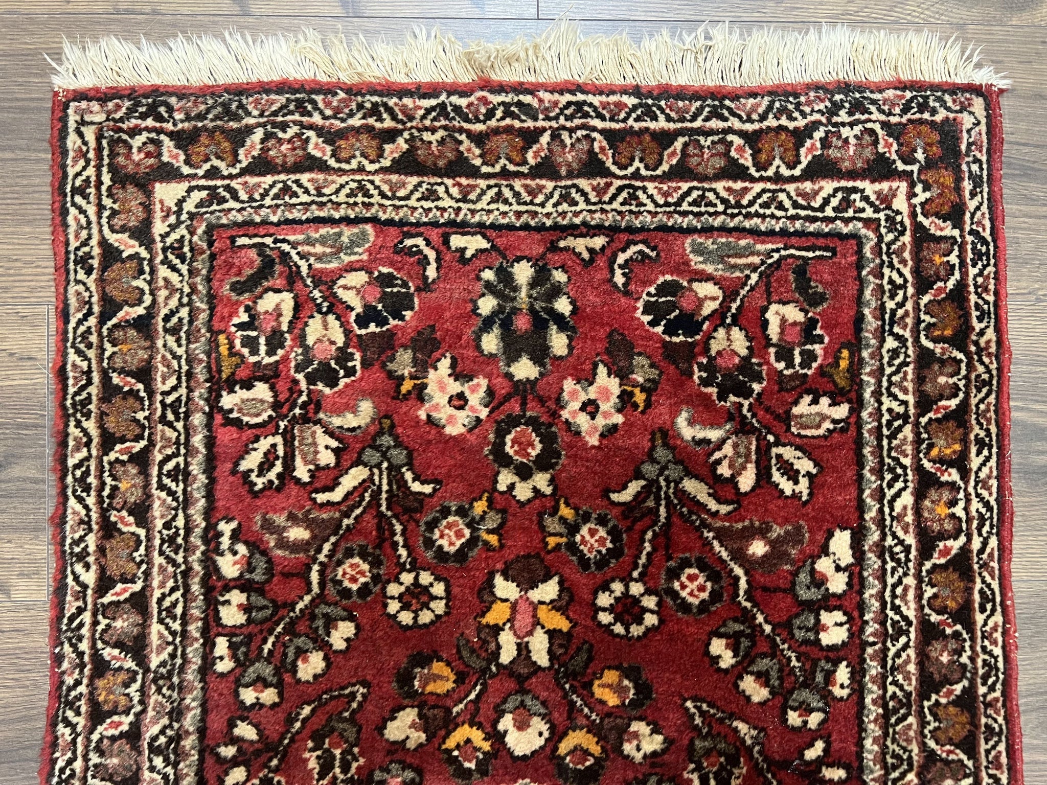 Small Persian Sarouk Rug 2x4 ft, Allover Floral Pattern, Red Black Cream, Hand Knotted Wool Traditional Oriental Carpet, Antique Persian Rug 2 x 4 by Jewel Rugs