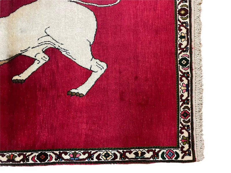 4 X 6 Handmade Hand-Knotted Quality Wool Rug Zagros Lion Red Ivory Tribal Rug by Jewel Rugs