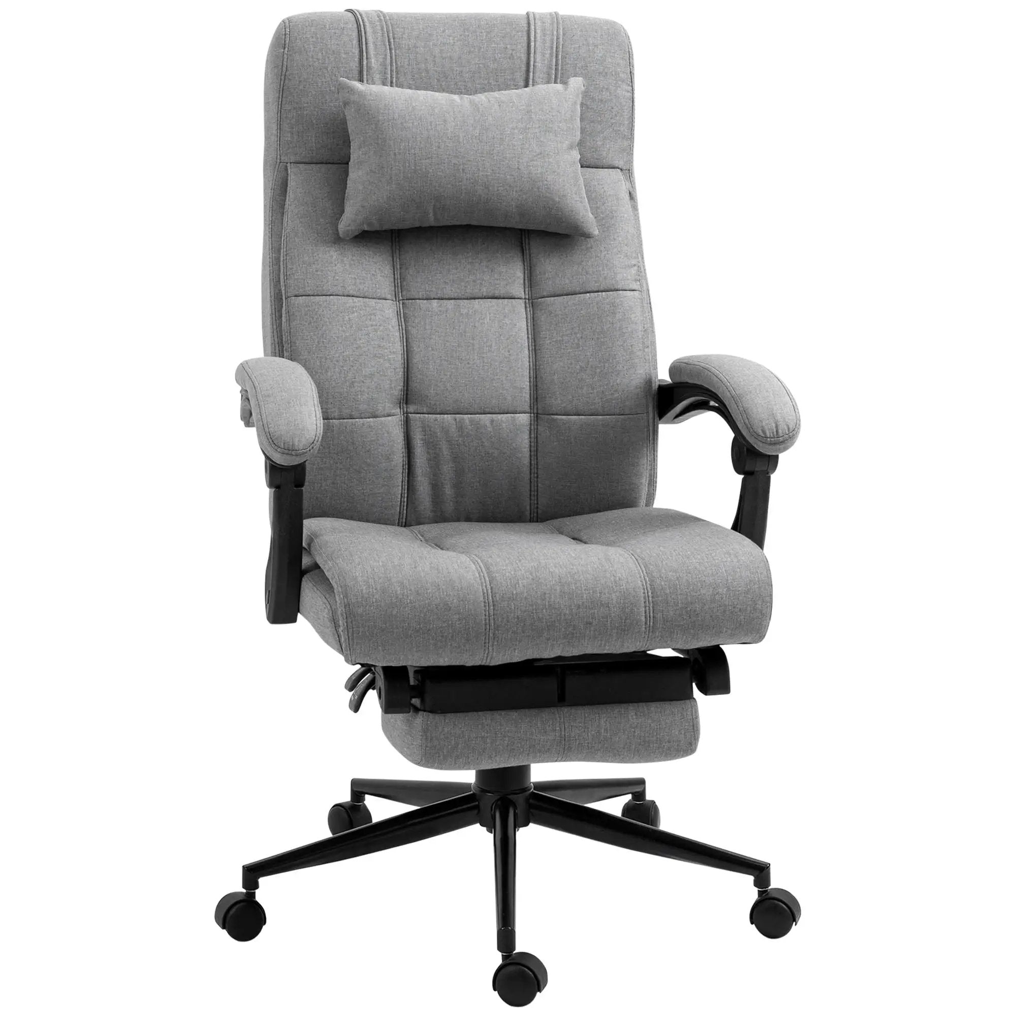 Vinsetto - Executive Linen-Feel Fabric Office Chair High Back Swivel Task Chair With Adjustable Height Upholstered Retractable Footrest, Headrest And Padded Armrest - Light Gray by HouseOfZazla