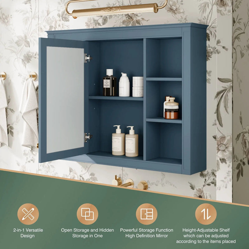 Wall Mounted Medicine Cabinet With Mirror, Storage Cabinet Featuring 6 Open Shelves And Adjustable Interior by HouseOfZazla