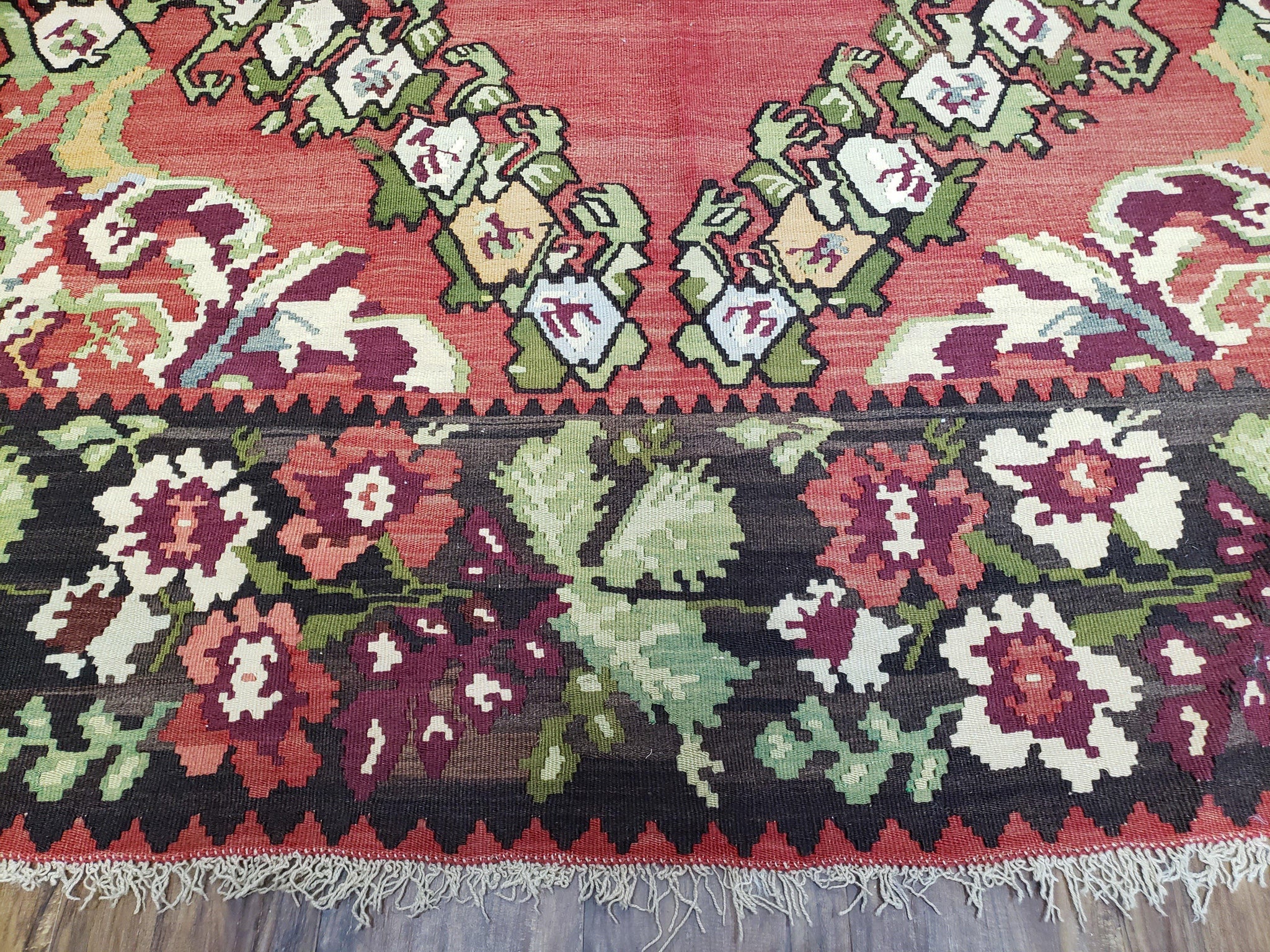 Karabakh Rug 8x11, Caucasian Kilim Rug, Vintage Antique Turkish Anatolian Azerbaijani Carpet, Wool Red & Black Hand-Woven 8 x 11 Living Room by Jewel Rugs