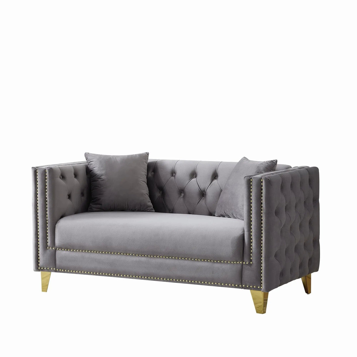 2 Seater Deep Seat Sofa With Button Nailhead, Square Arm by Unique Piece Furniture