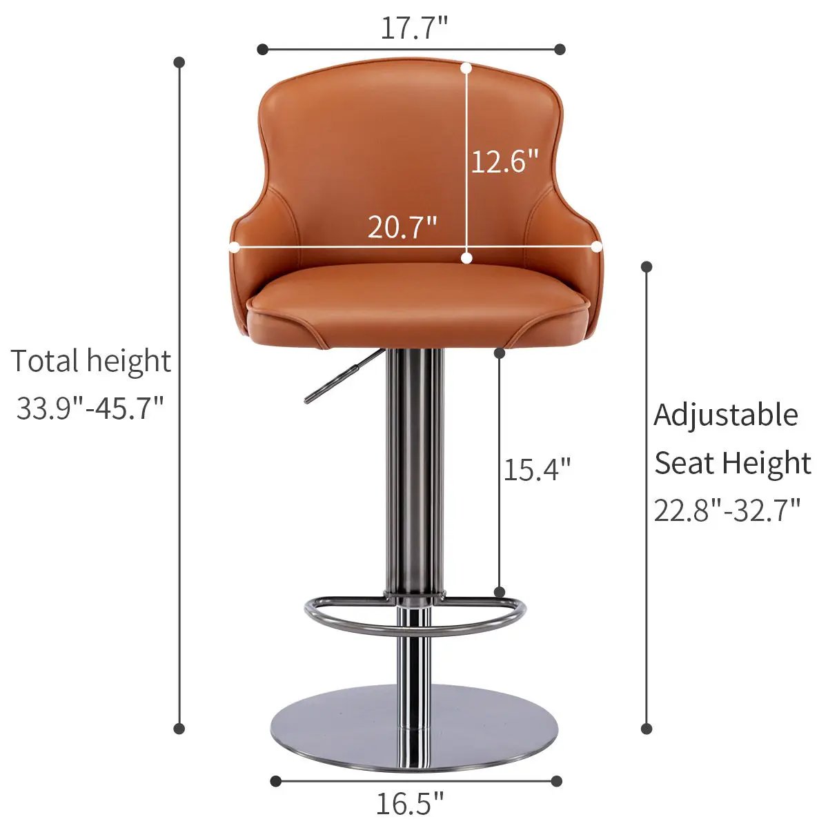 Titanium Stainless Steel Bar Stool, Grade Modern Bar Chair With Backrest, Swivel Adjustable Height For Kitchen Counter And Dining Room by Unique Piece Furniture