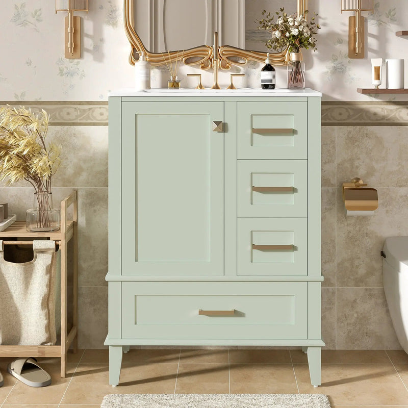 24.8" Bathroom Vanity with Ceramic Sink, Modern Freestanding Cabinet by HouseOfZazla