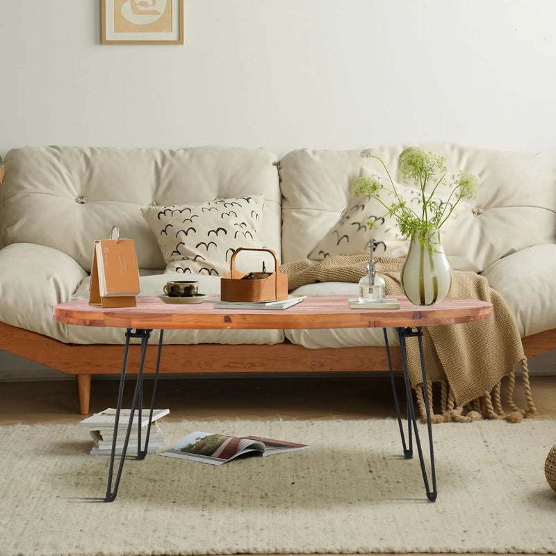 Oval Natural Reclaimed Wood Foldable Cocktail Table For Your Living Room - Natural by Unique Piece Furniture