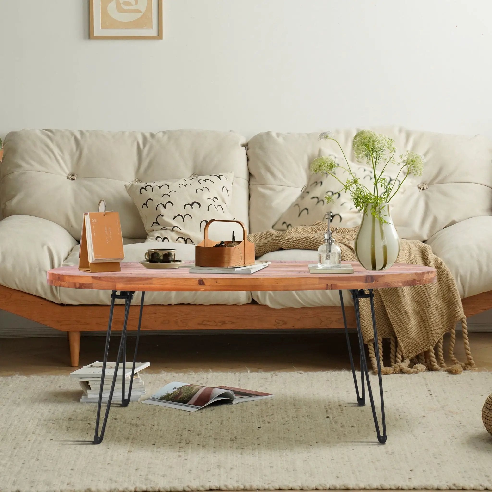 Oval Natural Reclaimed Wood Foldable Cocktail Table For Your Living Room - Natural by HouseOfZazla