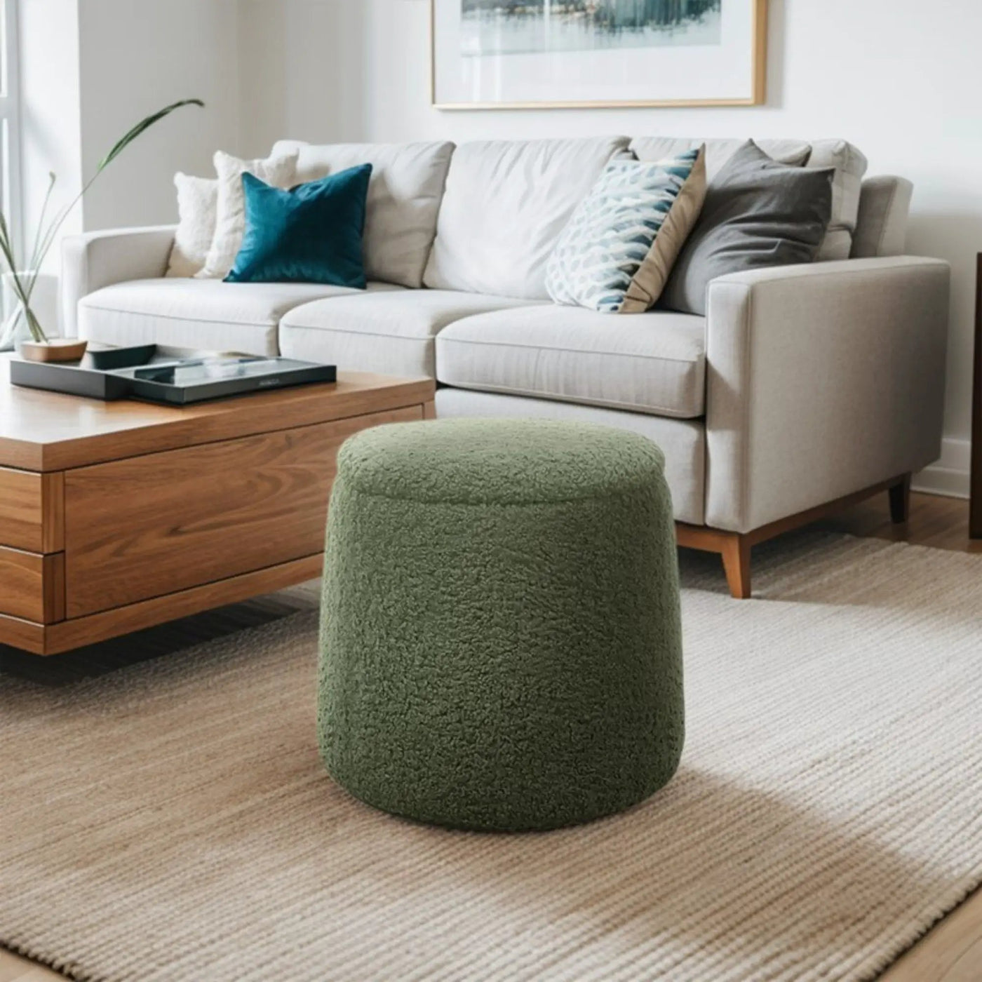 Elegant Round Storage Ottoman Upholstered by HouseOfZazla