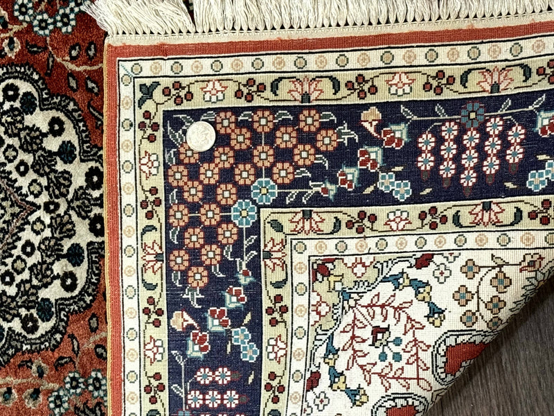 Turkish Silk Runner Rug 3x8, Short Runner Rug, Red, Floral Medallions, Very Fine 360 KPSI, 3 x 8 Runner by Jewel Rugs